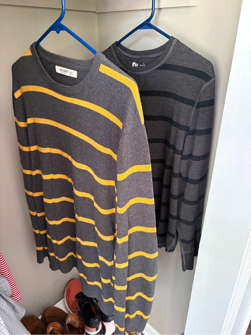 Old Navy / Gap Gray Sweaters - One with Yellow Stripes & One with Black Stripes